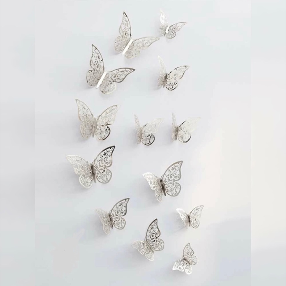 🦋 NWT Beautiful 12 pk 3D silver butterfly decor